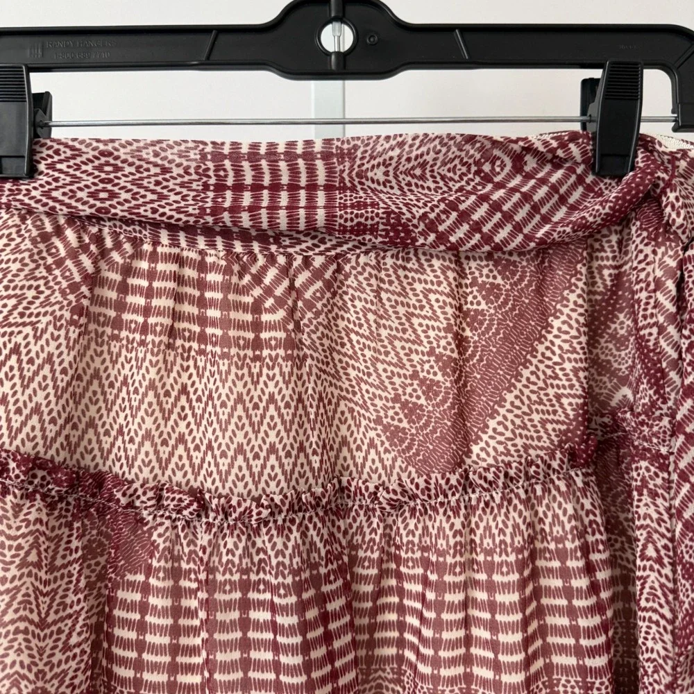 Rebecca Minkoff sz 0 Cheryl Skirt Boho Red Cream Tiered Ruffle‎ Wrap Mini Skirt